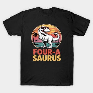 Kids Four a Saurus Birthday T Rex T-Shirt